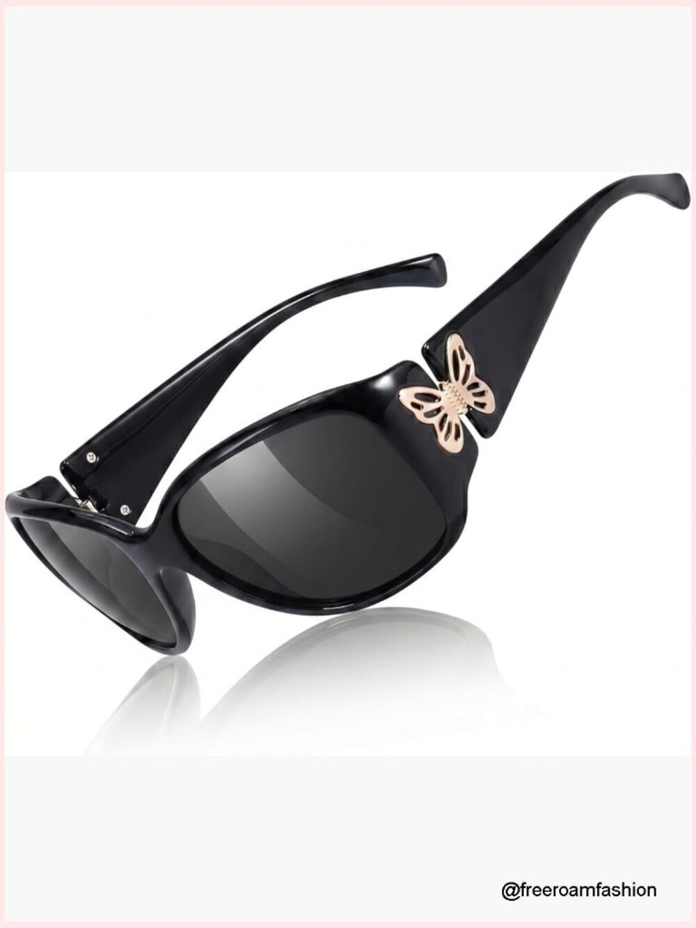 Butterfly Temple Decorated Rectangular Wrap Around Polarized Sunglasses